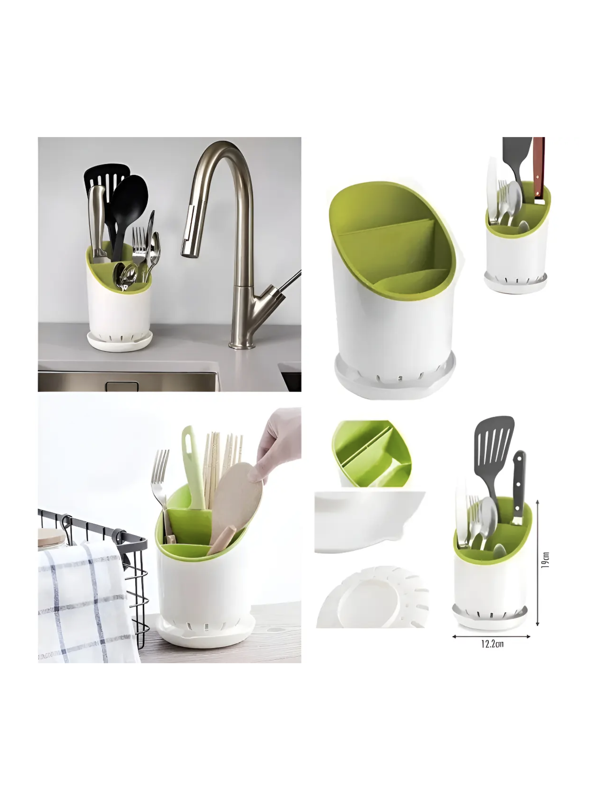Escurridor de Cubiertos Secador y Organizador con Compartimentos Pl stico Blanco y Verde-2