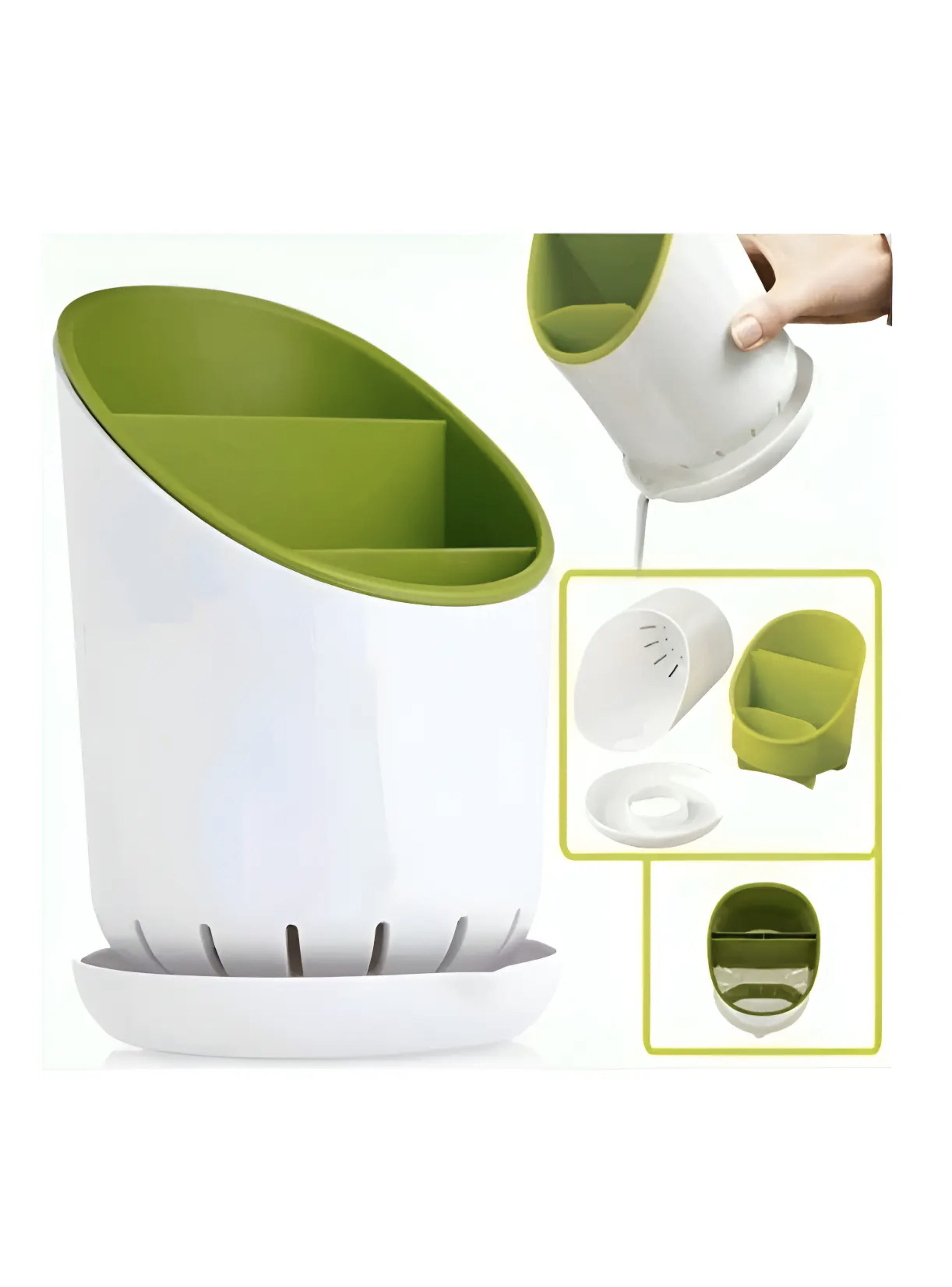 Escurridor de Cubiertos Secador y Organizador con Compartimentos Pl stico Blanco y Verde-3