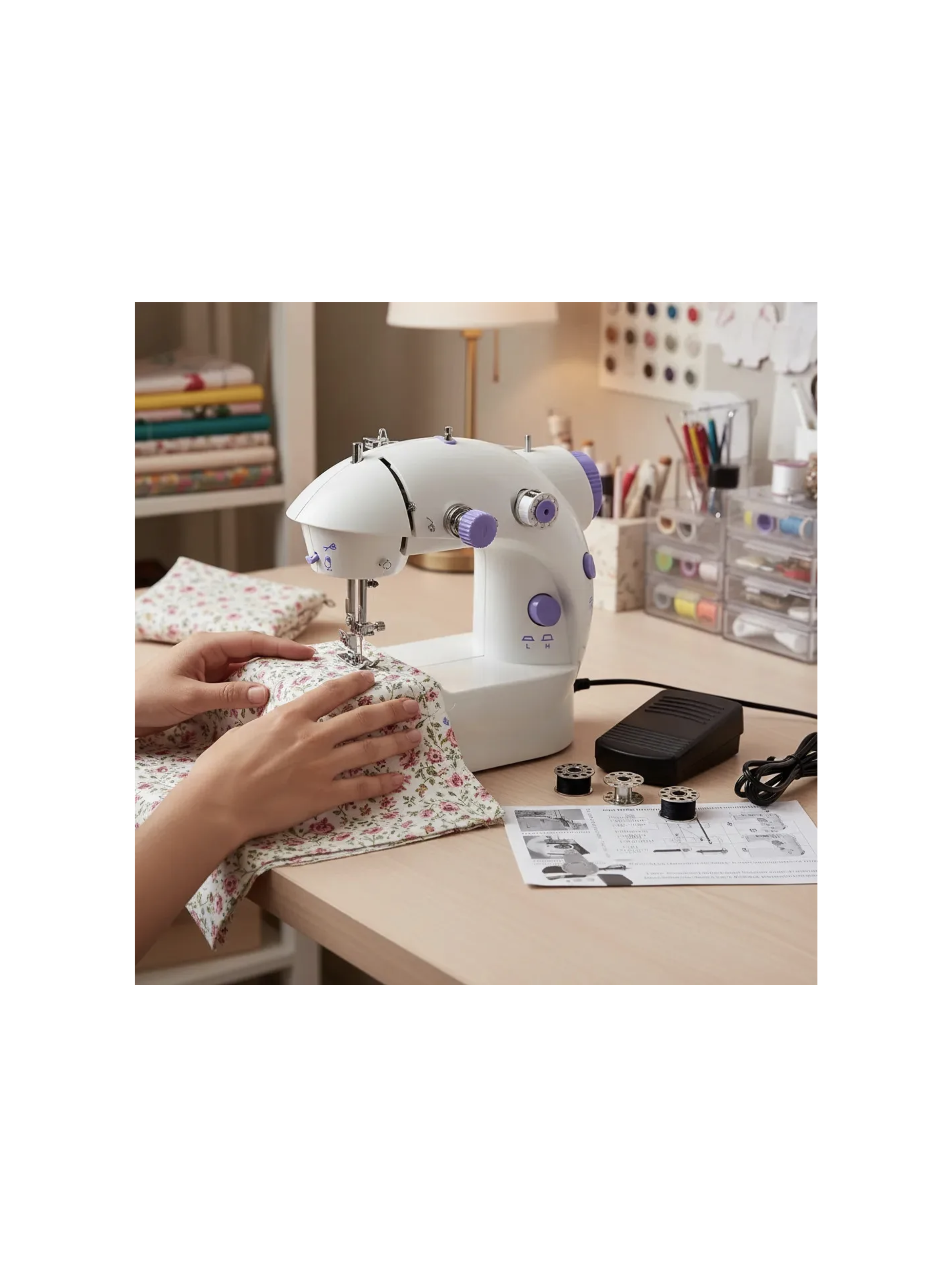 Mini Maquina De Coser Portatil Electrica 2 Velocidades Blanco-3