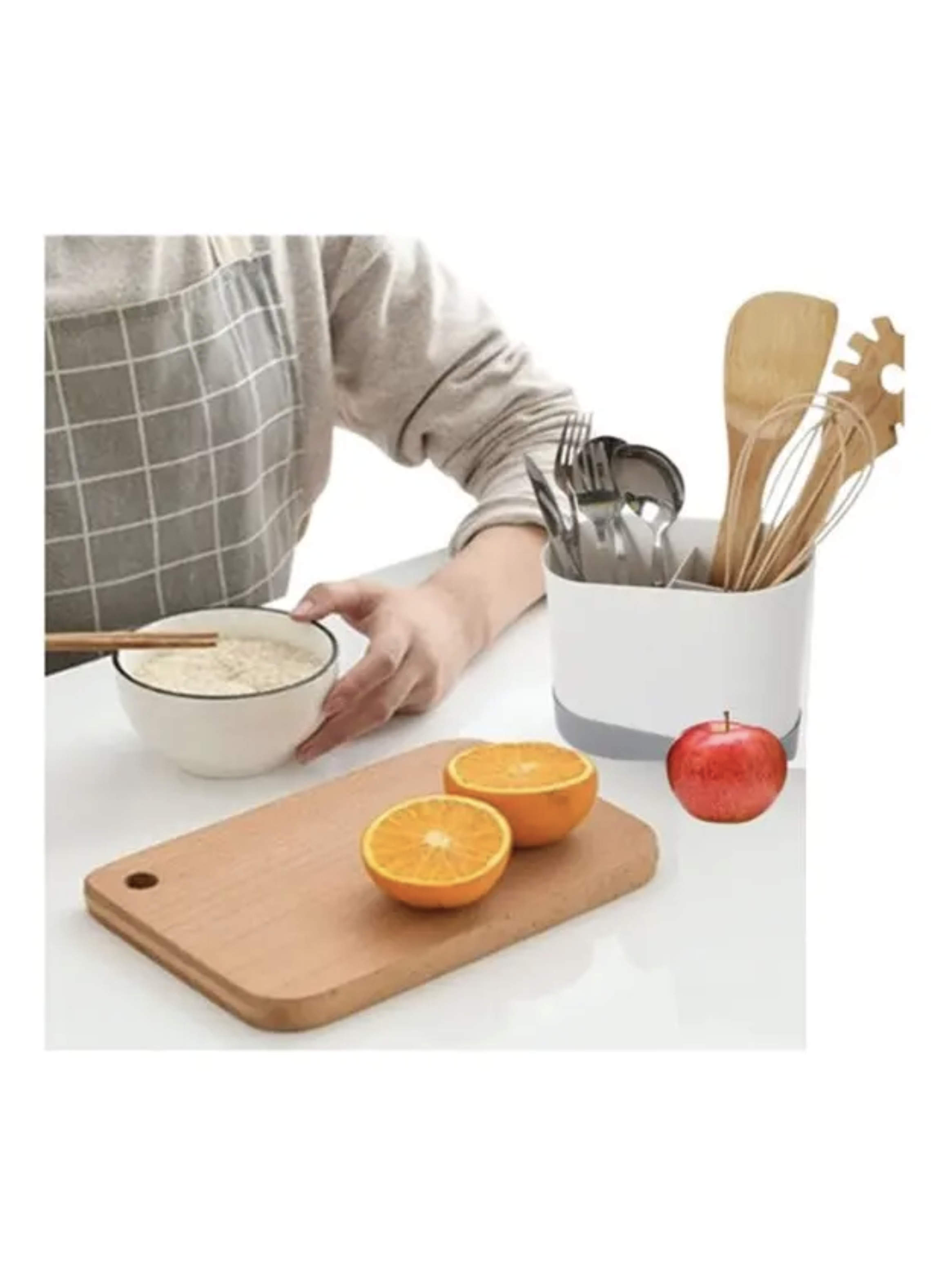 Escurridor Secador Cubierto Utensilio Organizador Servicio Color Blanco Con Gris-2