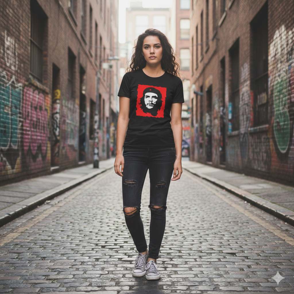 Polera Negra Che Guevara Estampada 100% Algodón estilo-3