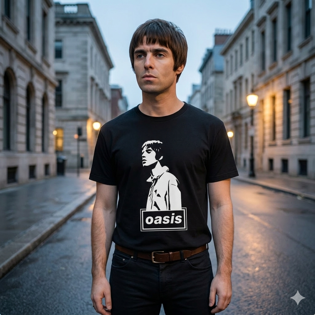 Polera Negra Oasis Liam Gallagher Estampada 100% Algodón estilo Rock-2