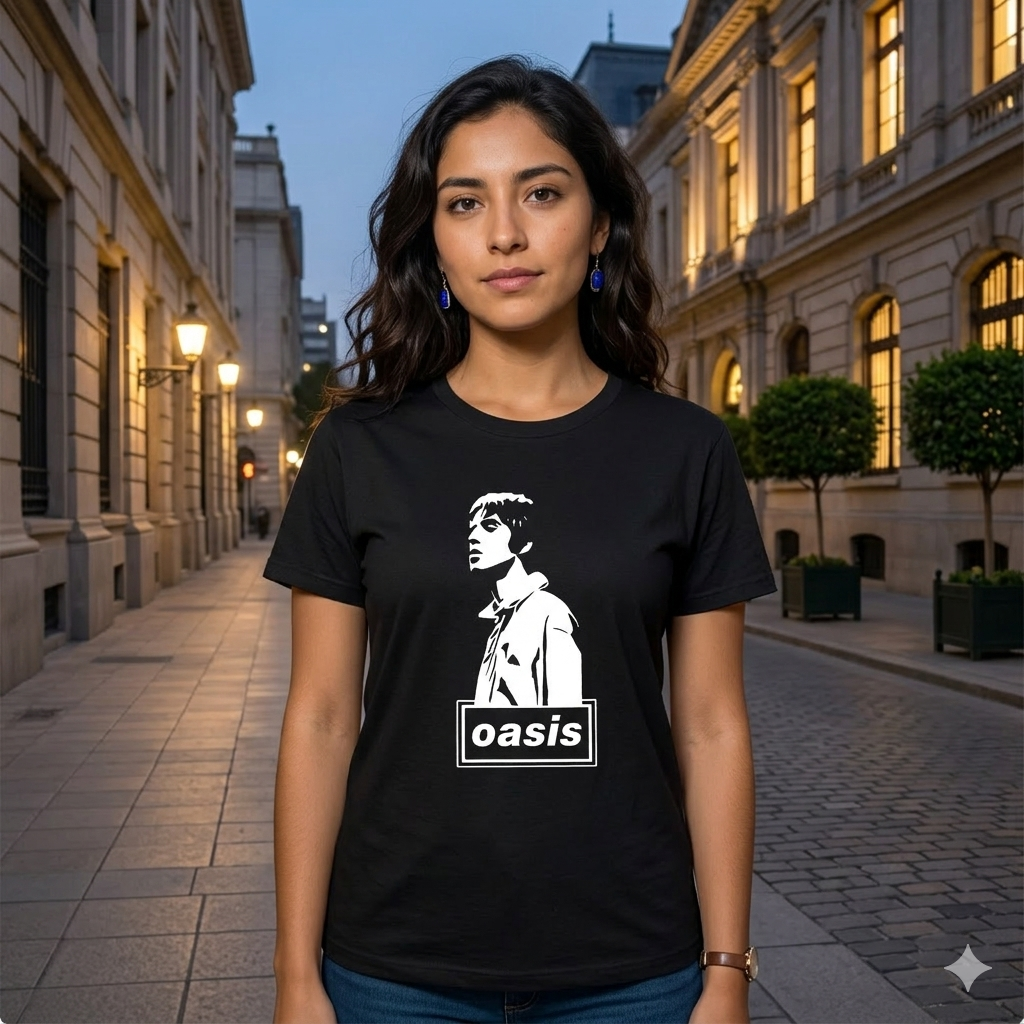 Polera Negra Oasis Liam Gallagher Estampada 100% Algodón estilo Rock-3