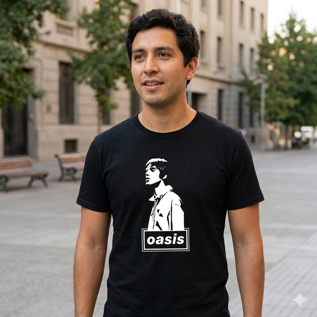 Polera Negra Oasis Liam Gallagher Estampada 100% Algodón estilo Rock-4