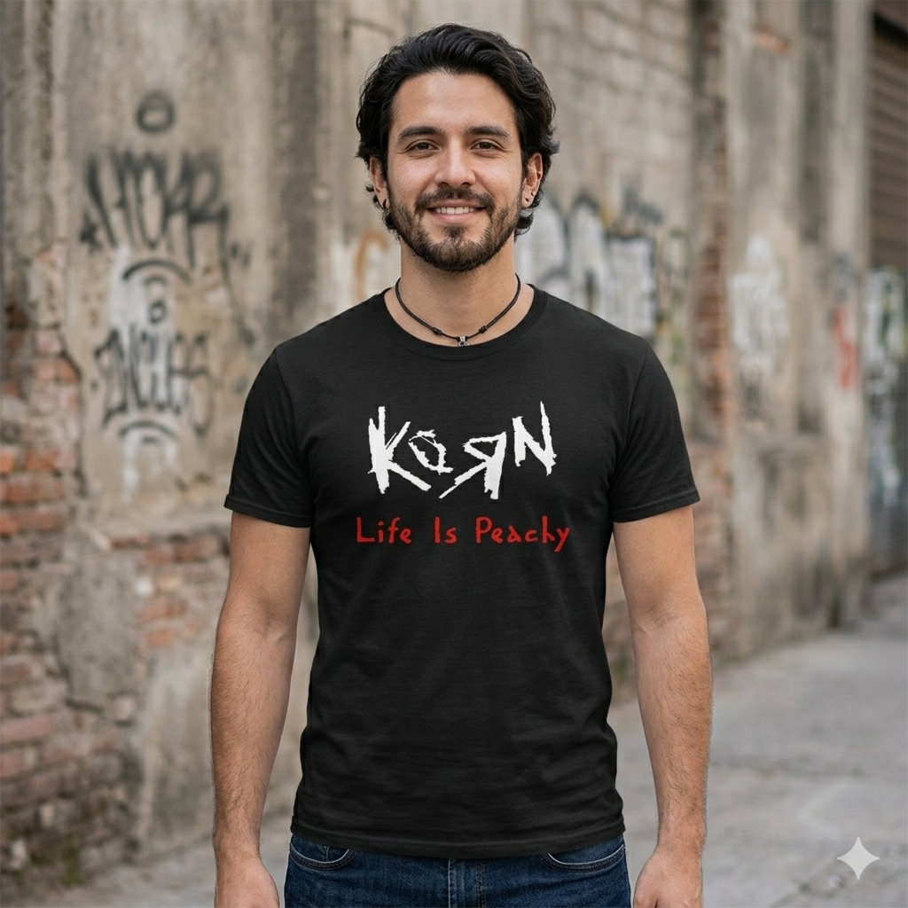 Polera Negra KoRn Life is Peachy Estampada 100% Algodón Estilo Rock Nu Metal-2