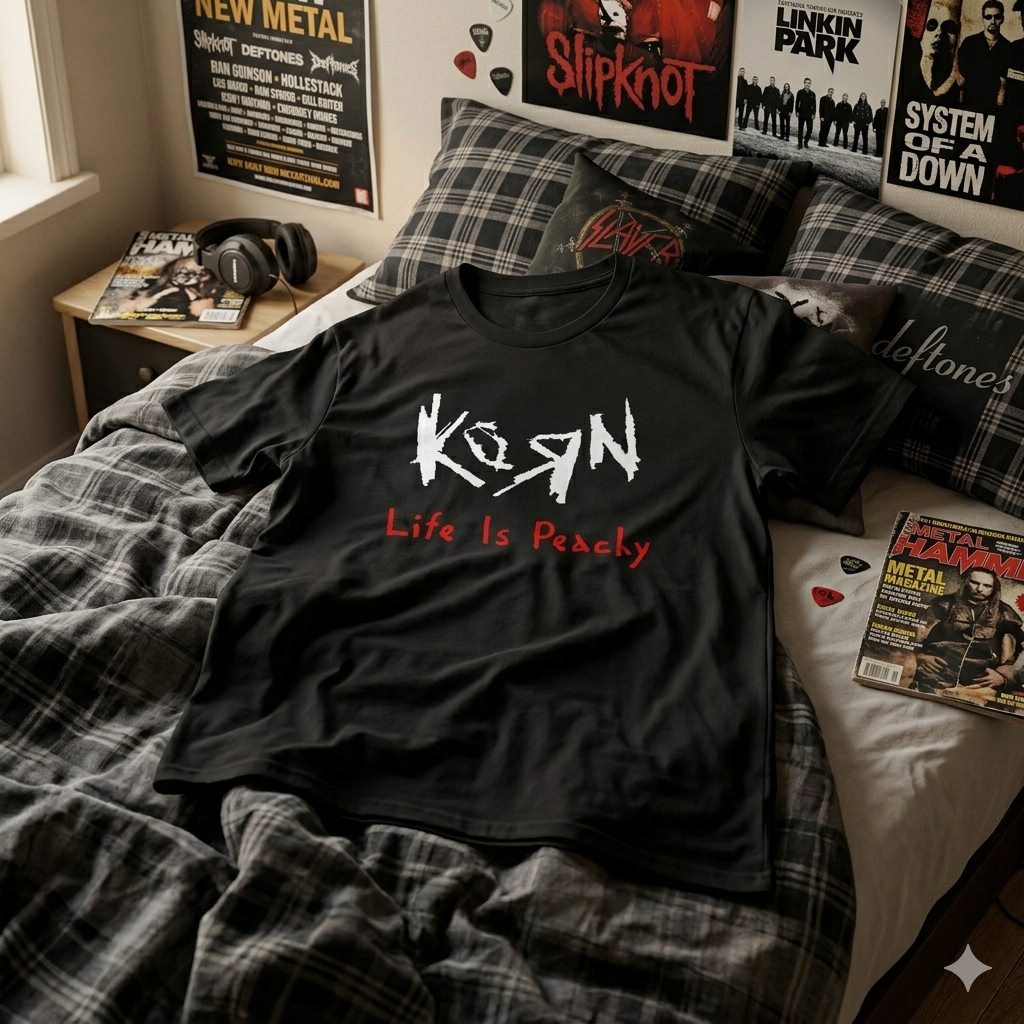 Polera Negra KoRn Life is Peachy Estampada 100% Algodón Estilo Rock Nu Metal-6