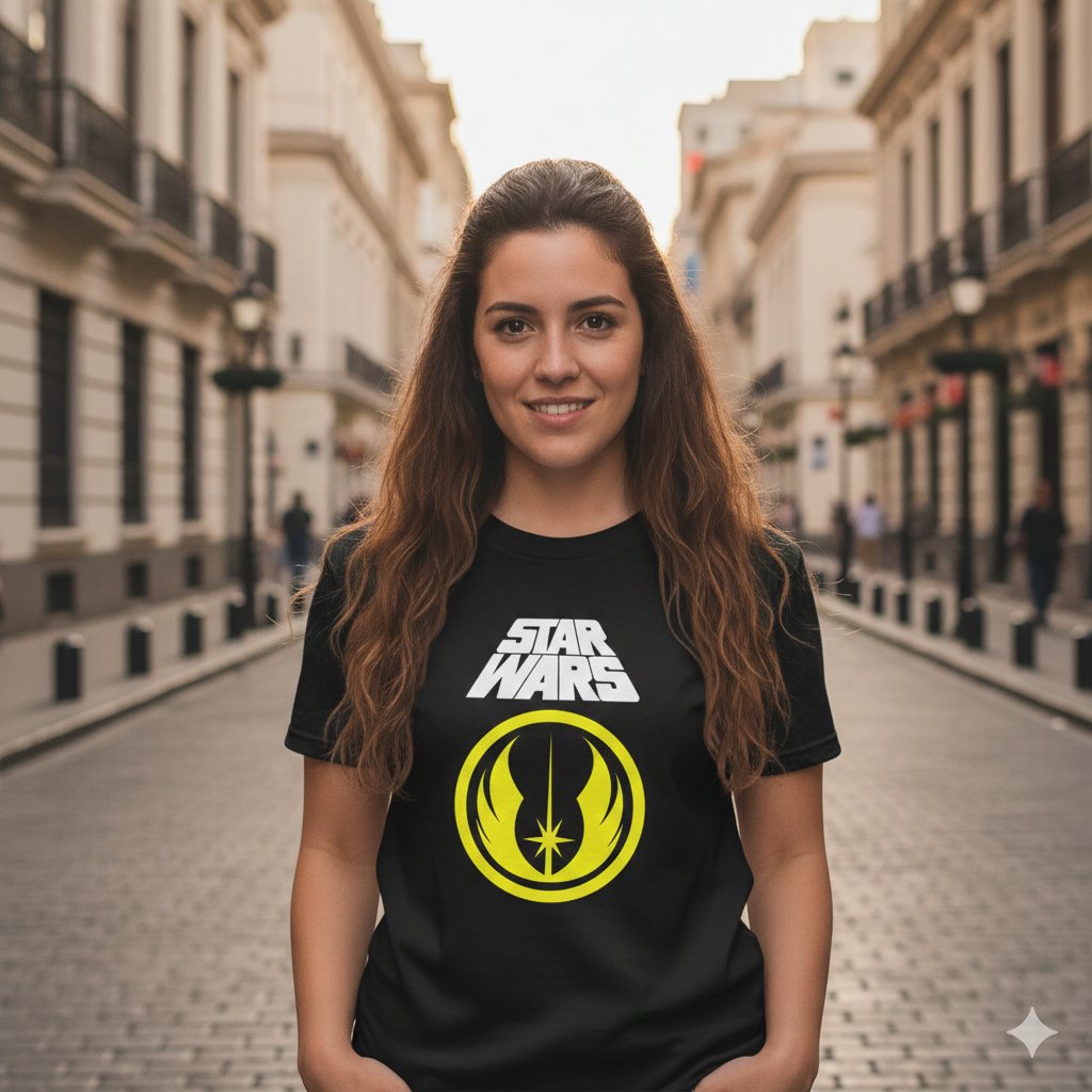 Polera Negra Star Wars Insignia de la Orden Jedi Estampada 100% Algodón Estilo Películas-2