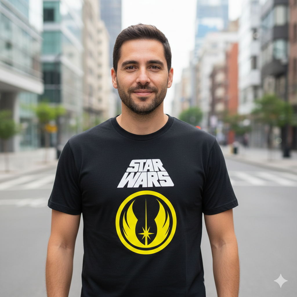 Polera Negra Star Wars Insignia de la Orden Jedi Estampada 100% Algodón Estilo Películas-3