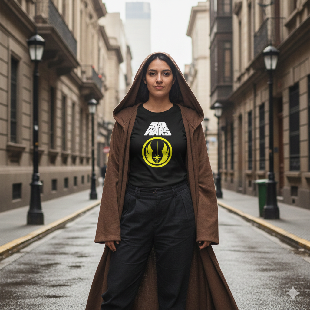 Polera Negra Star Wars Insignia de la Orden Jedi Estampada 100% Algodón Estilo Películas-4