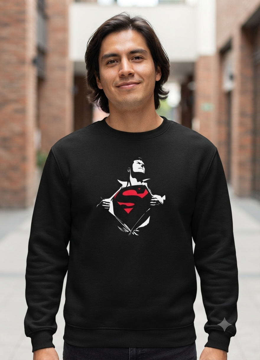 Polerón Negro Superman Vintage Estampado Estilo Comic-2
