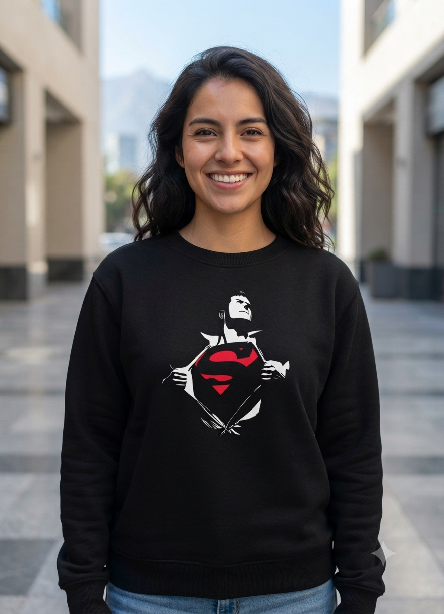 Polerón Negro Superman Vintage Estampado Estilo Comic-3