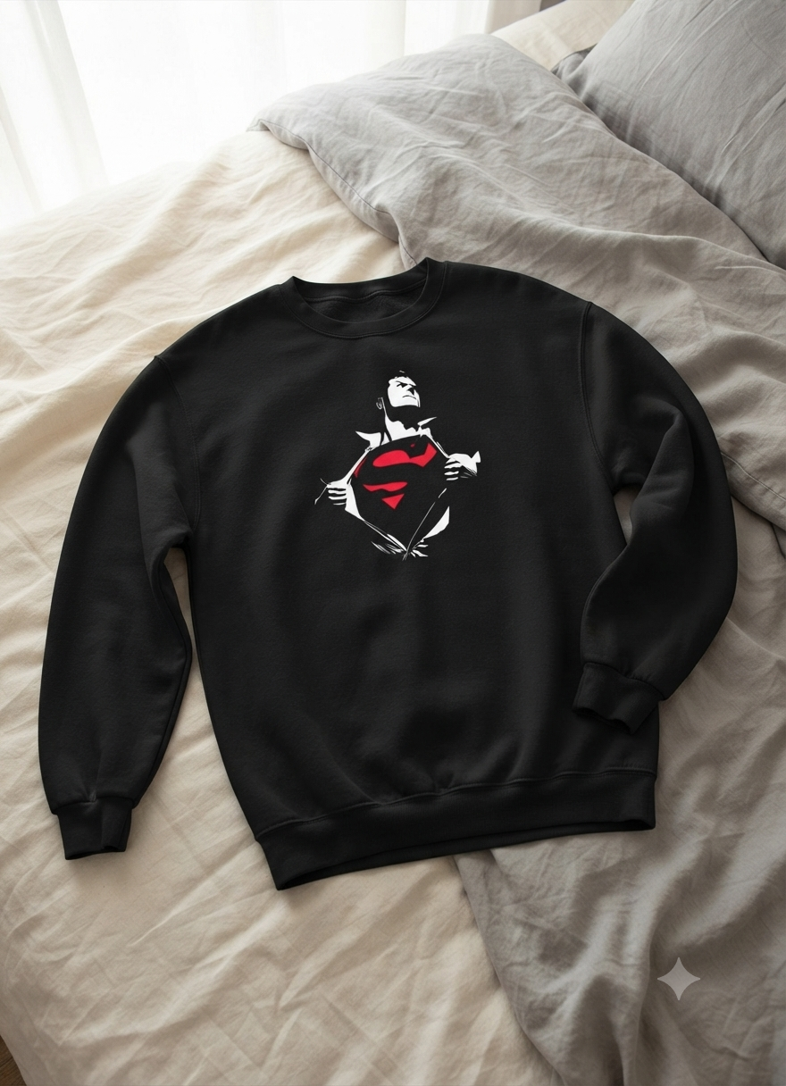 Polerón Negro Superman Vintage Estampado Estilo Comic-4