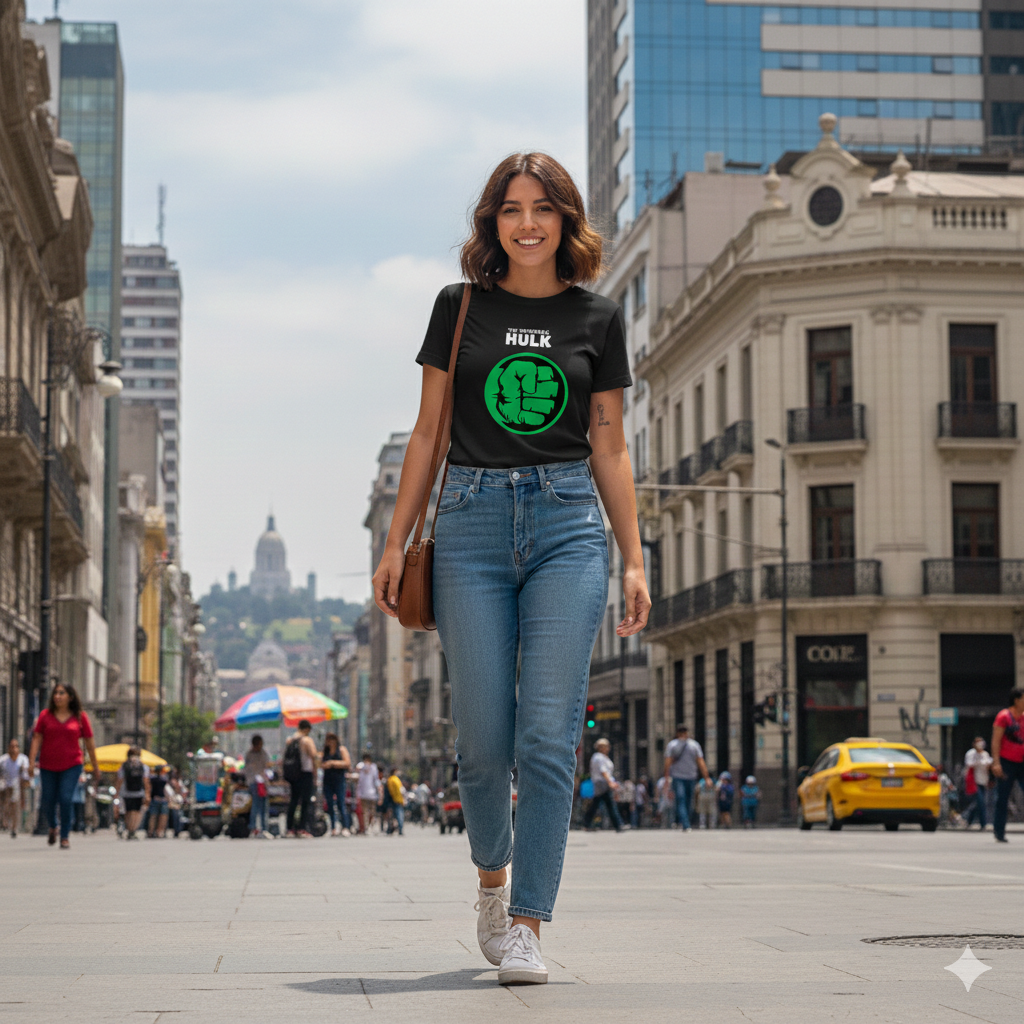 Polera Negra Hulk Puño Estampada 100% Algodón Estilo Comic-2