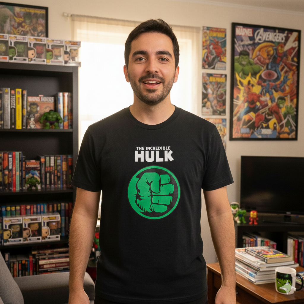 Polera Negra Hulk Puño Estampada 100% Algodón Estilo Comic-3