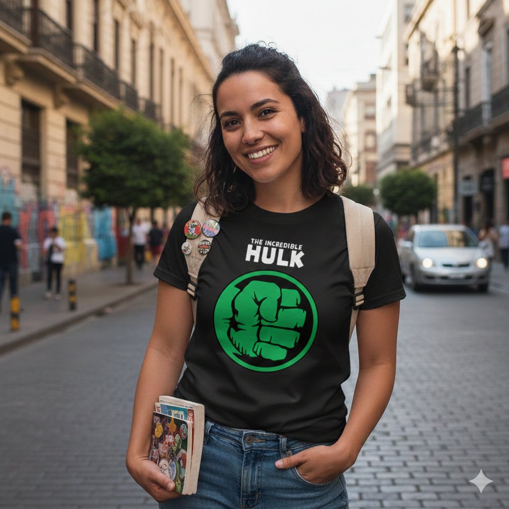 Polera Negra Hulk Puño Estampada 100% Algodón Estilo Comic-4