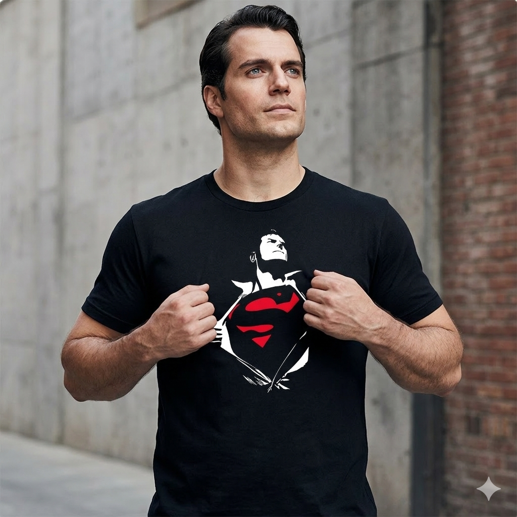 Polera Negra Superman Vintage Estampada 100% Algodón Estilo Comic-2