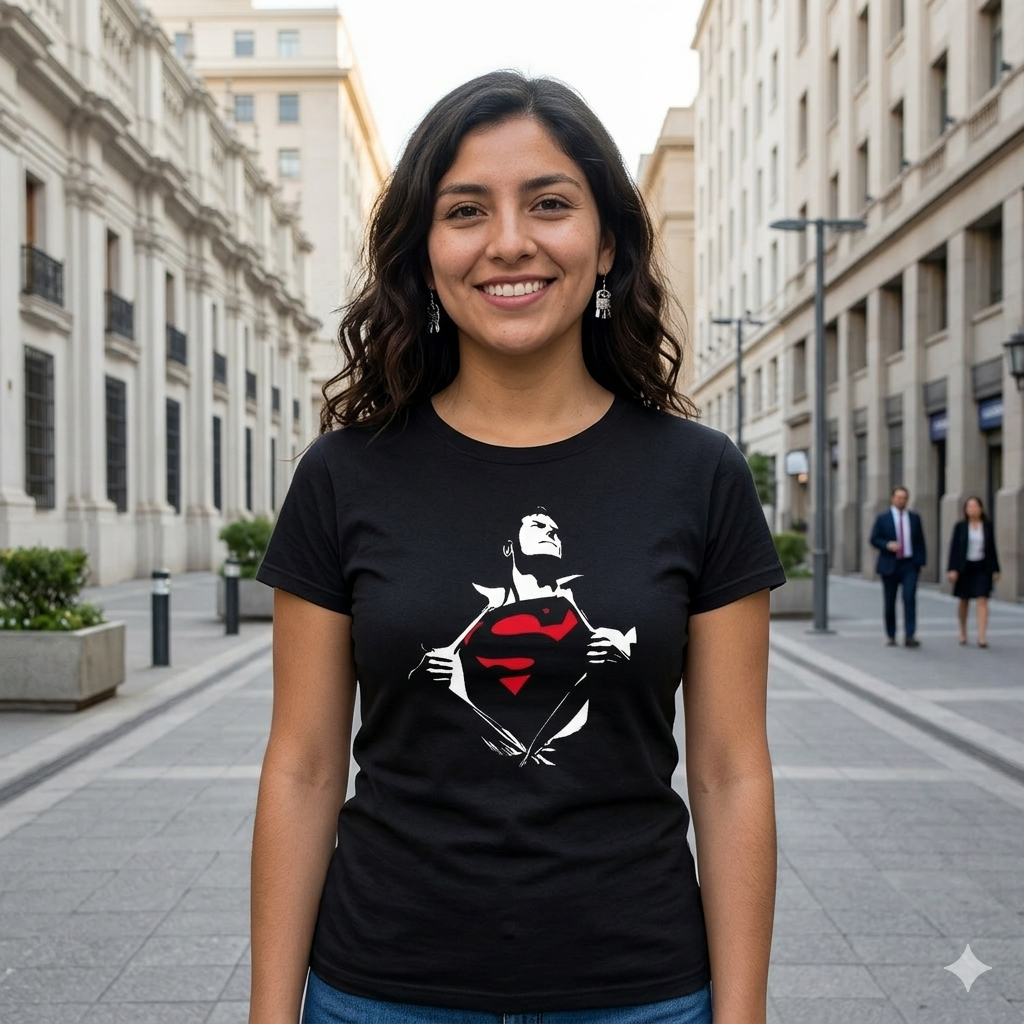 Polera Negra Superman Vintage Estampada 100% Algodón Estilo Comic-3