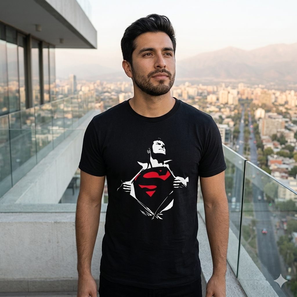 Polera Negra Superman Vintage Estampada 100% Algodón Estilo Comic-4
