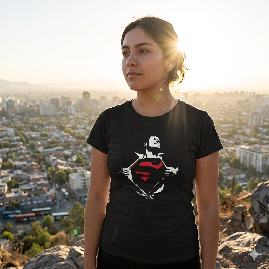 Polera Negra Superman Vintage Estampada 100% Algodón Estilo Comic-5