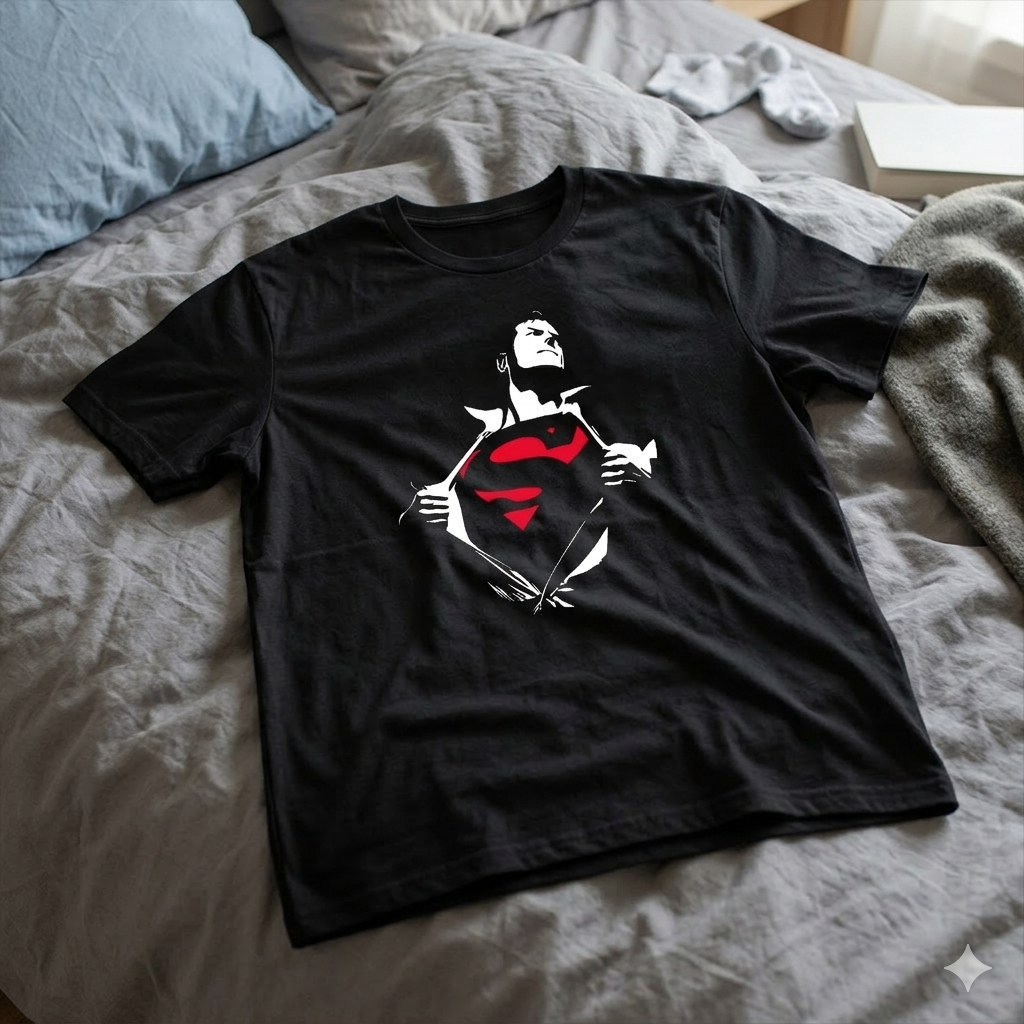 Polera Negra Superman Vintage Estampada 100% Algodón Estilo Comic-6