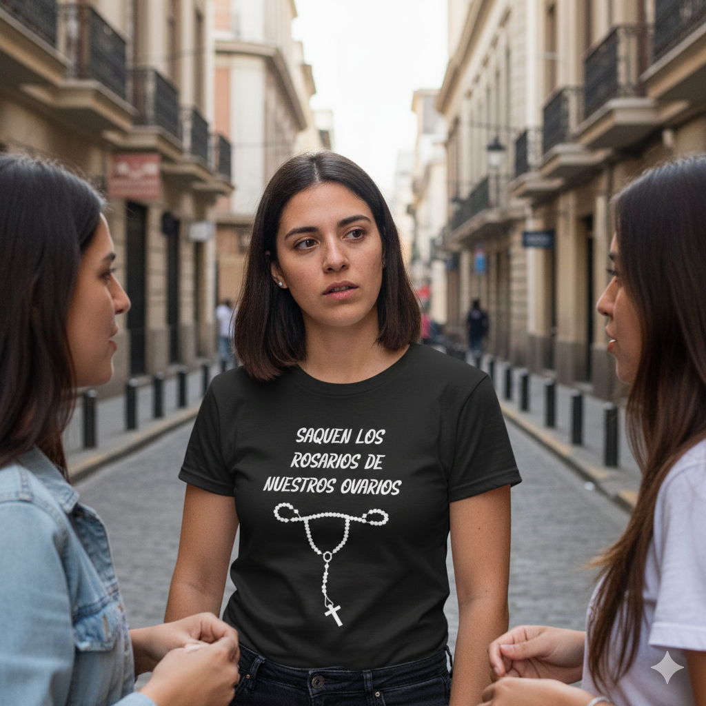 Polera Negra Saquen Los Rosarios De Nuestros Ovarios Estampada 100% Algodón Estilo Empoderada-2