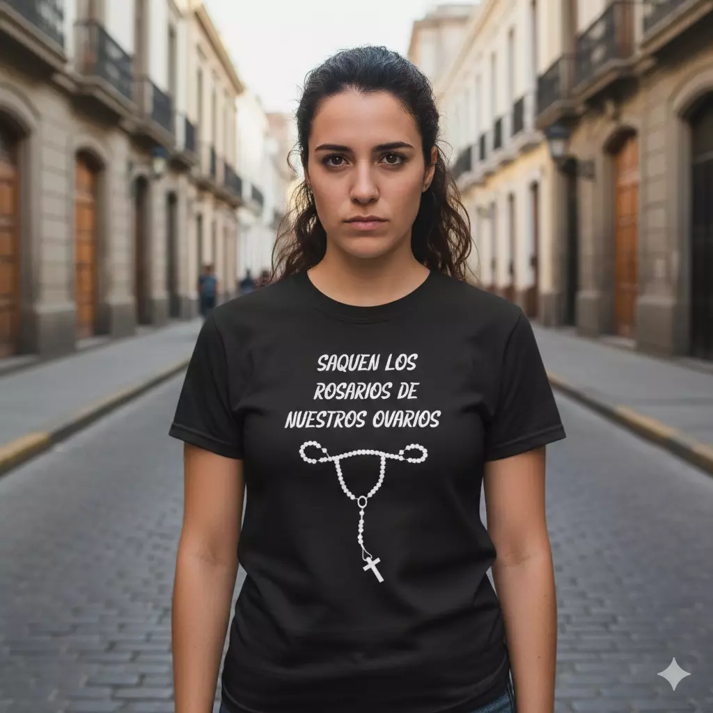 Polera Negra Saquen Los Rosarios De Nuestros Ovarios Estampada 100% Algodón Estilo Empoderada-3