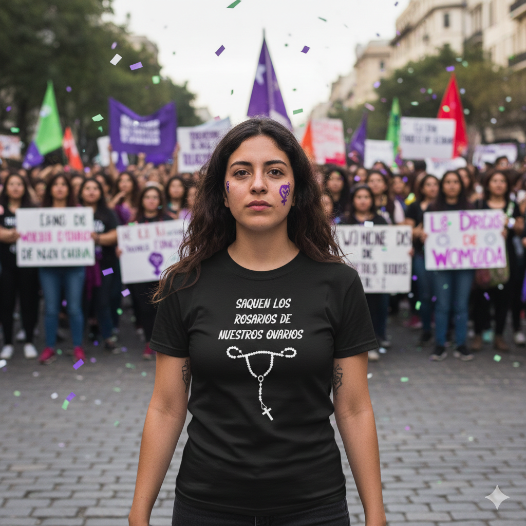 Polera Negra Saquen Los Rosarios De Nuestros Ovarios Estampada 100% Algodón Estilo Empoderada-4