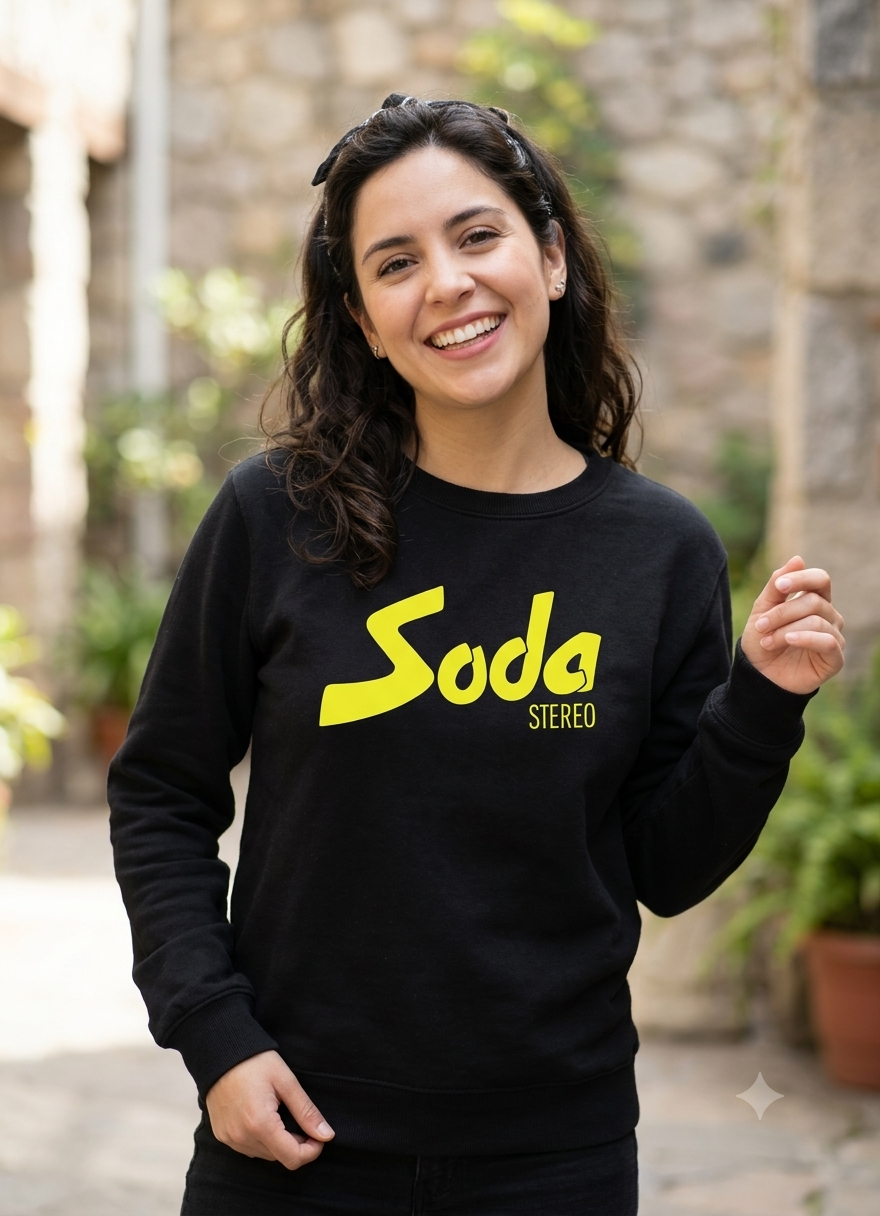 Polerón Negro Soda Stereo Logo Estampado Estilo Rock-3