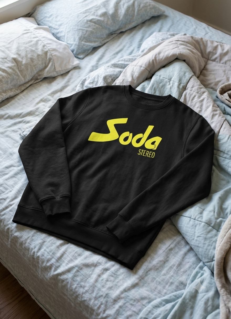 Polerón Negro Soda Stereo Logo Estampado Estilo Rock-4