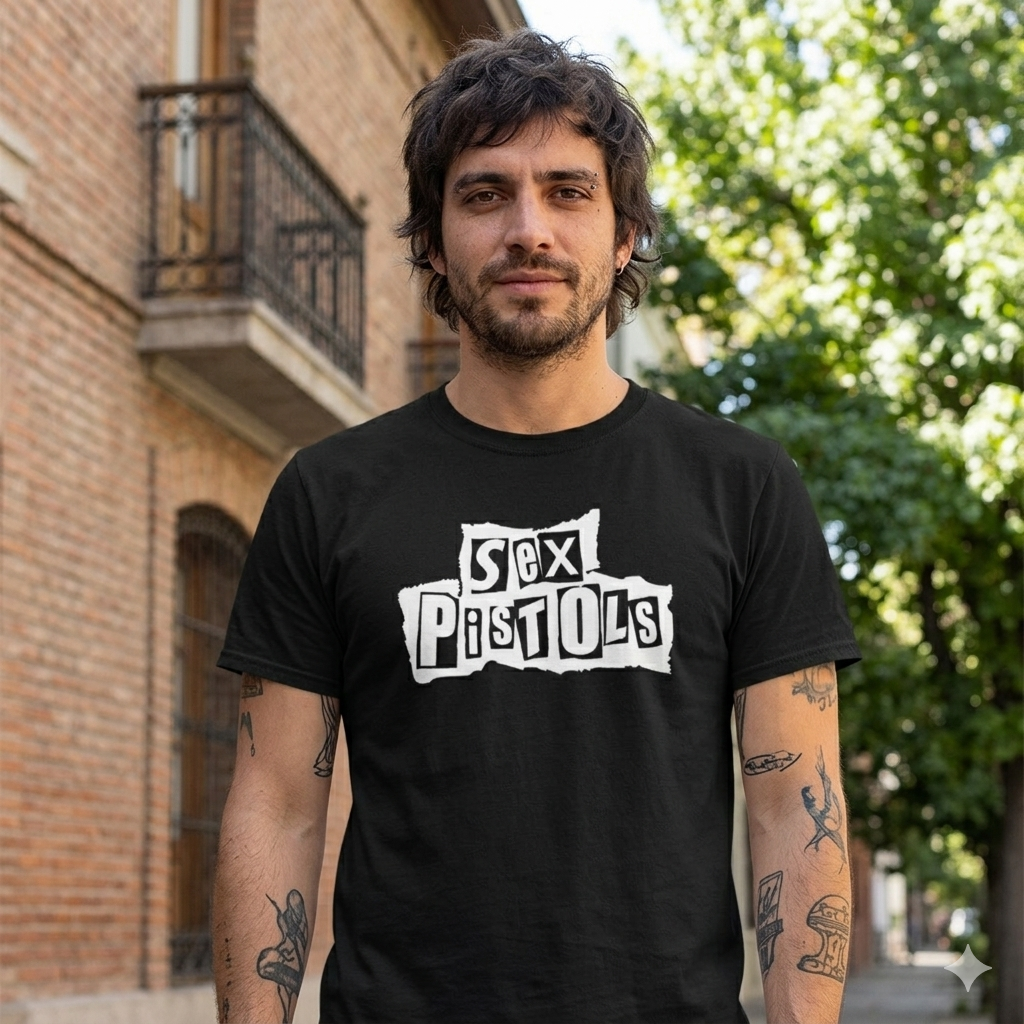 Polera Negra Sex Pistols blanco Estampada 100% Algodón Estilo Punk Rock-2