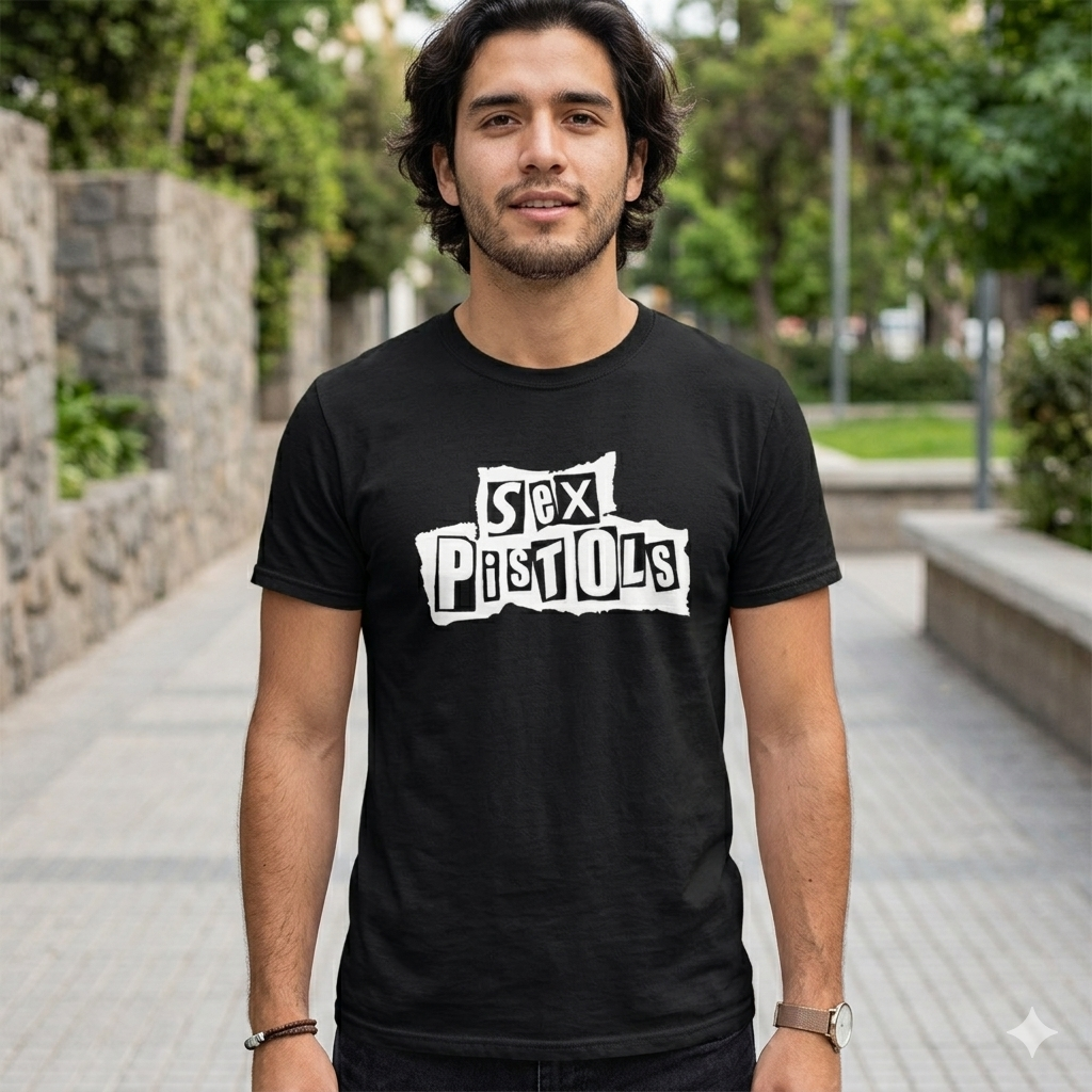 Polera Negra Sex Pistols blanco Estampada 100% Algodón Estilo Punk Rock-4
