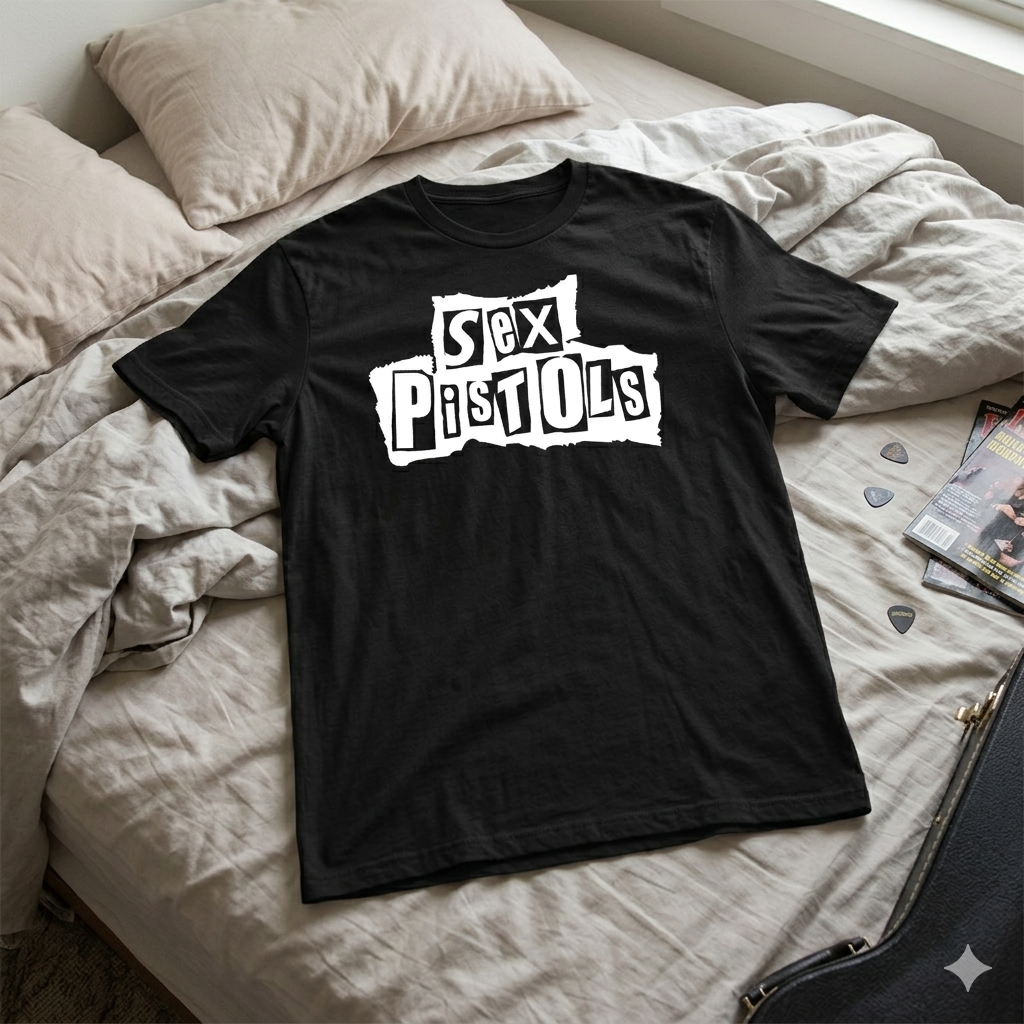 Polera Negra Sex Pistols blanco Estampada 100% Algodón Estilo Punk Rock-6