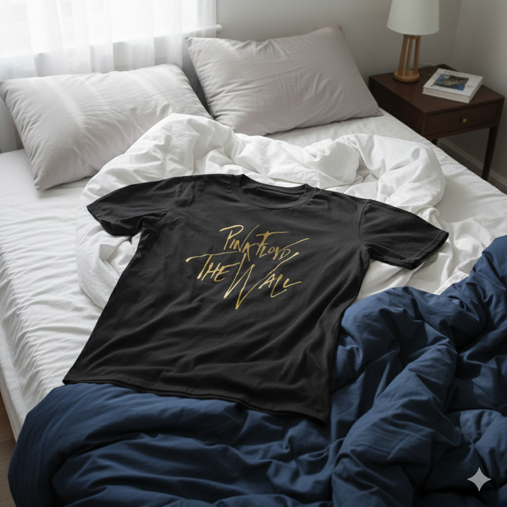 Polera Negra Pink Floyd The Wall en Dorado Estampada 100% Algodón Estilo Rock-6