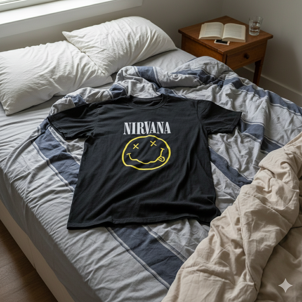 Polera Negra Nirvana Smiley Estampada 100% Algodón Estilo Rock-6