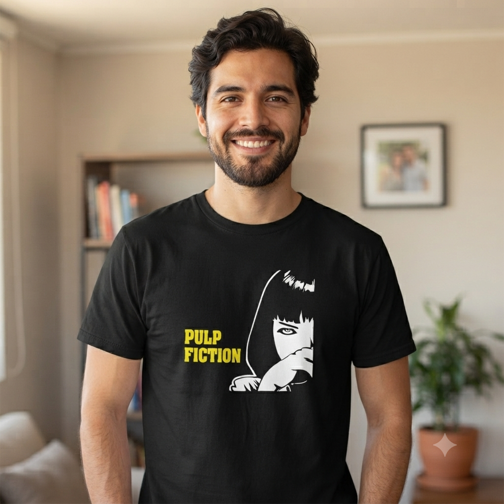 Polera Negra Pulp Fiction Mia Wallace Estampada 100% Algodón Estilo Cine-2
