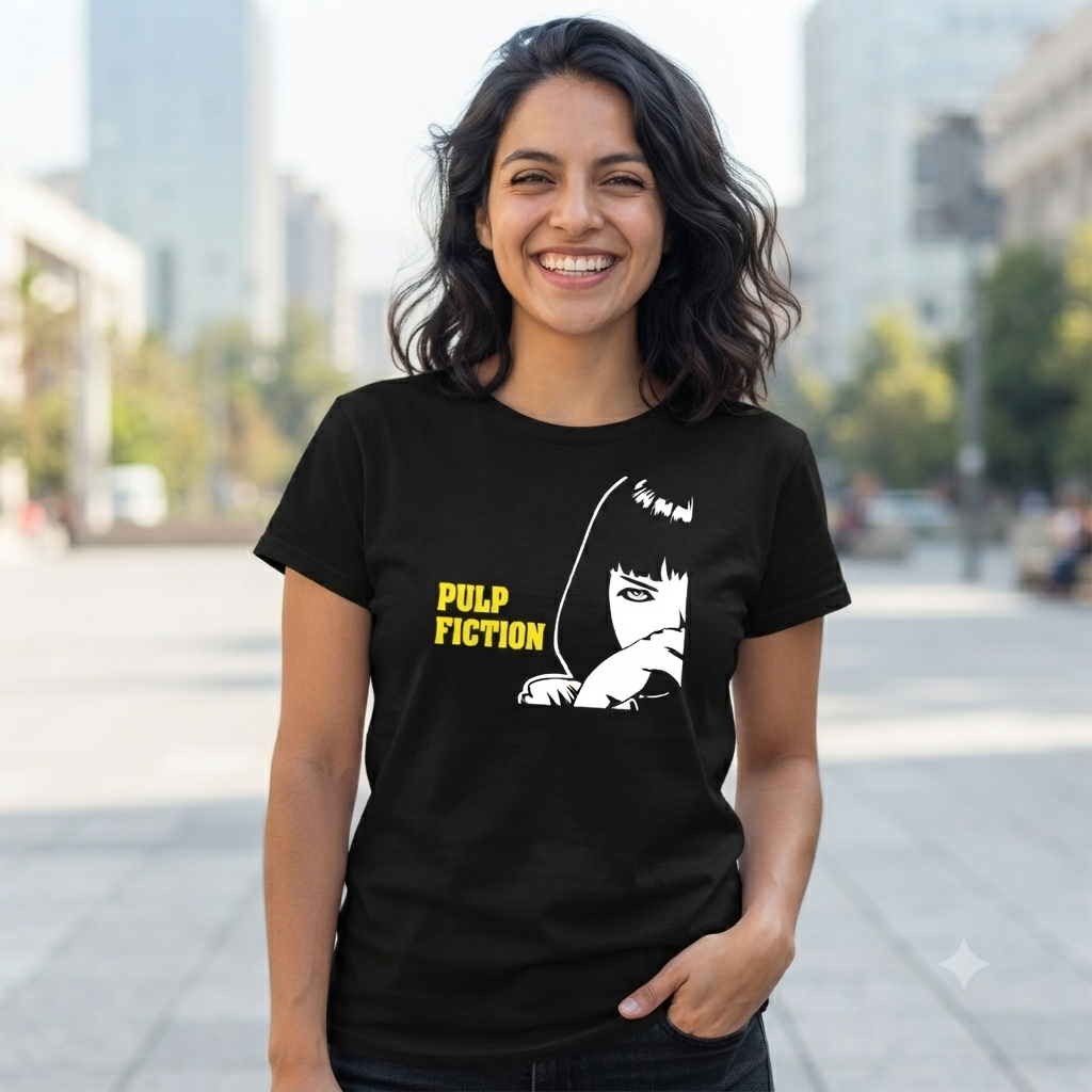 Polera Negra Pulp Fiction Mia Wallace Estampada 100% Algodón Estilo Cine-3