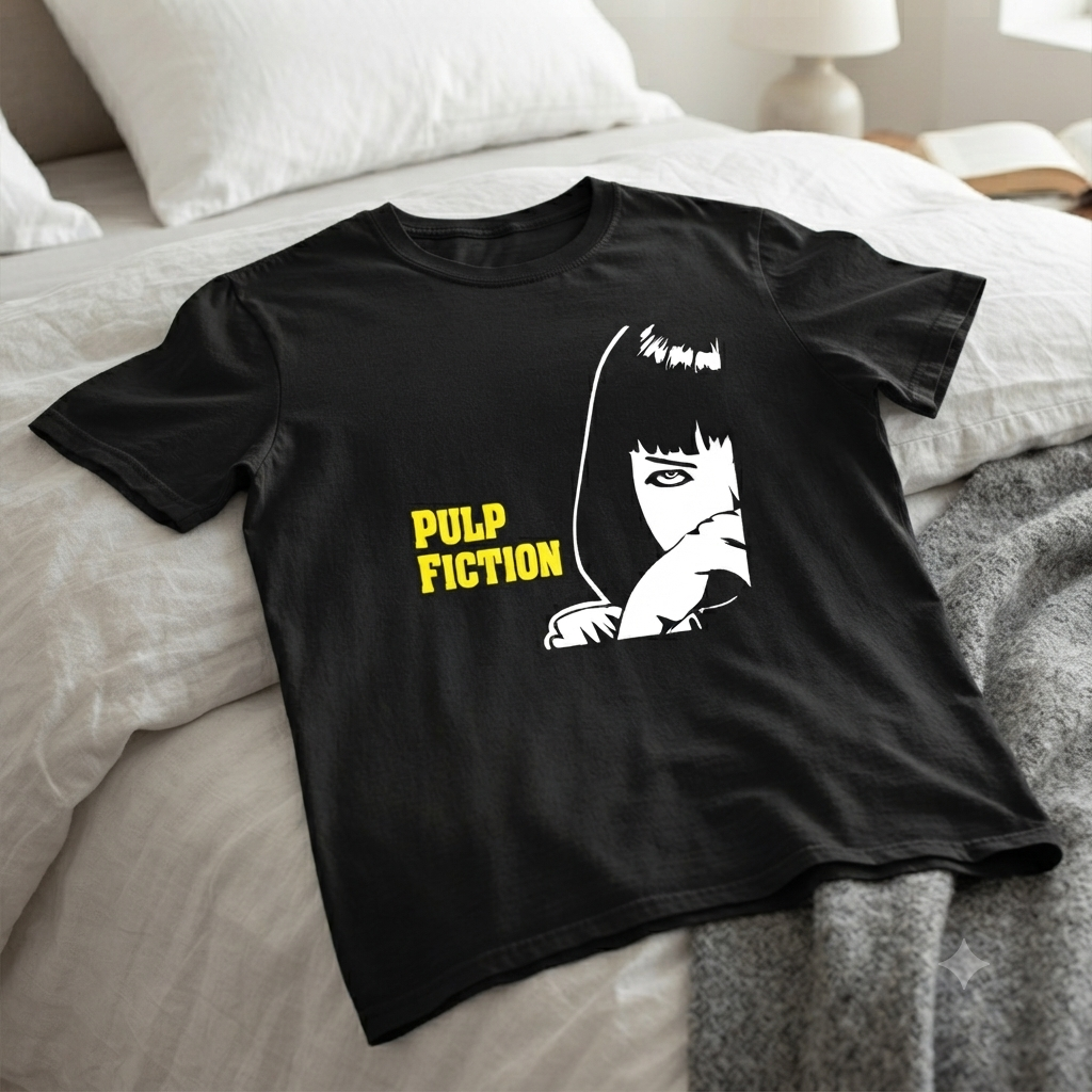 Polera Negra Pulp Fiction Mia Wallace Estampada 100% Algodón Estilo Cine-4