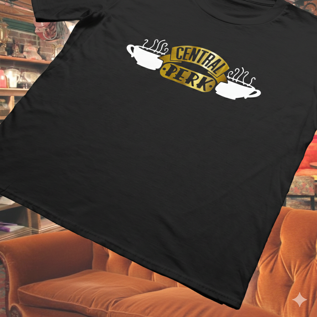 Polera Negra Central Perk en Dorado de Serie Friends Estampada 100% Algodón Estilo-5