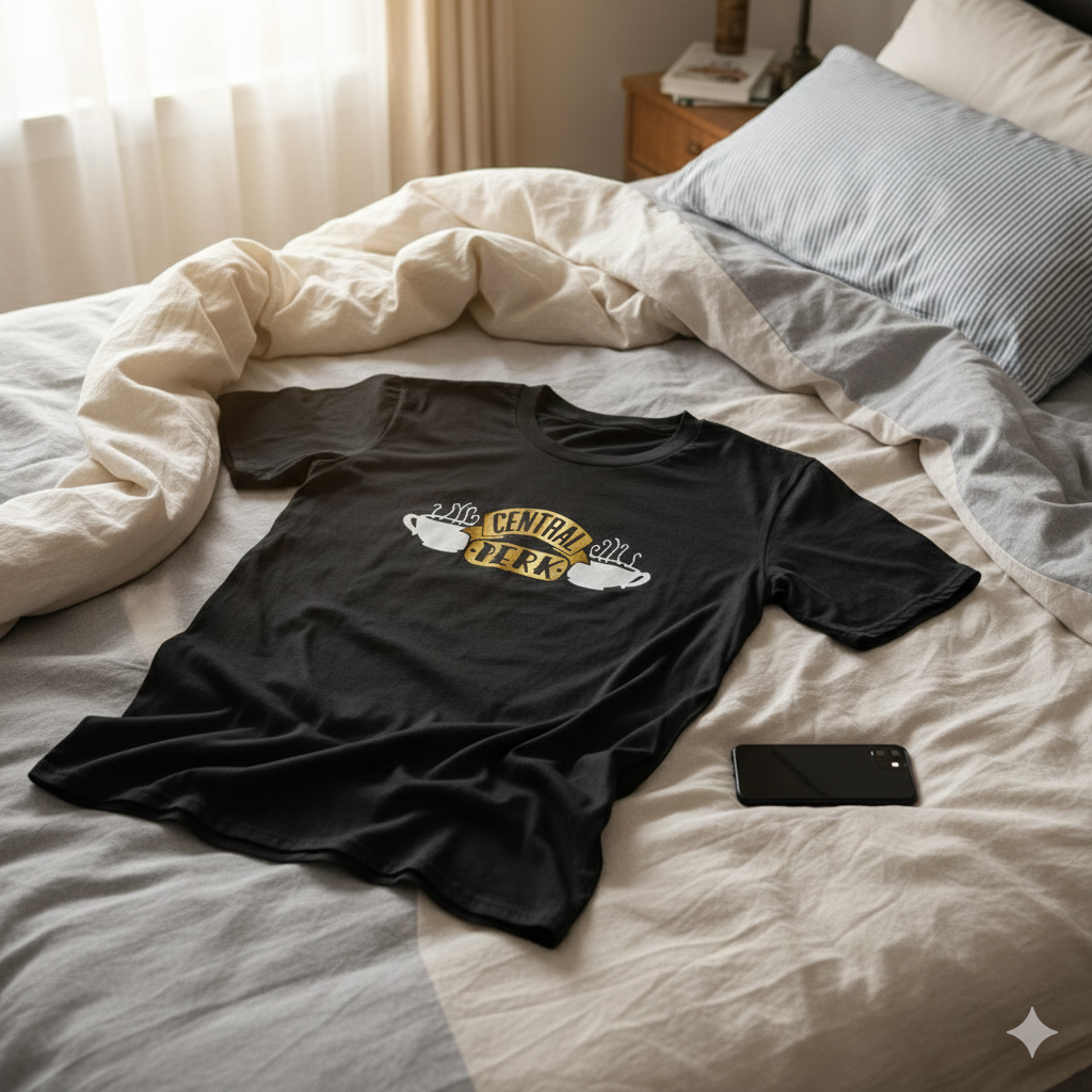 Polera Negra Central Perk en Dorado de Serie Friends Estampada 100% Algodón Estilo-6