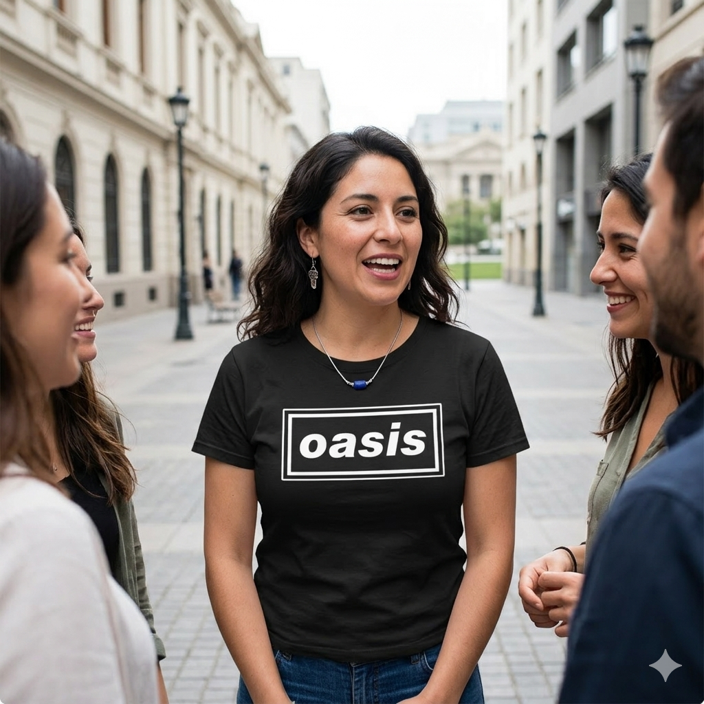 Polera Negra Oasis Logo Estampada 100% Algodón Rock-5