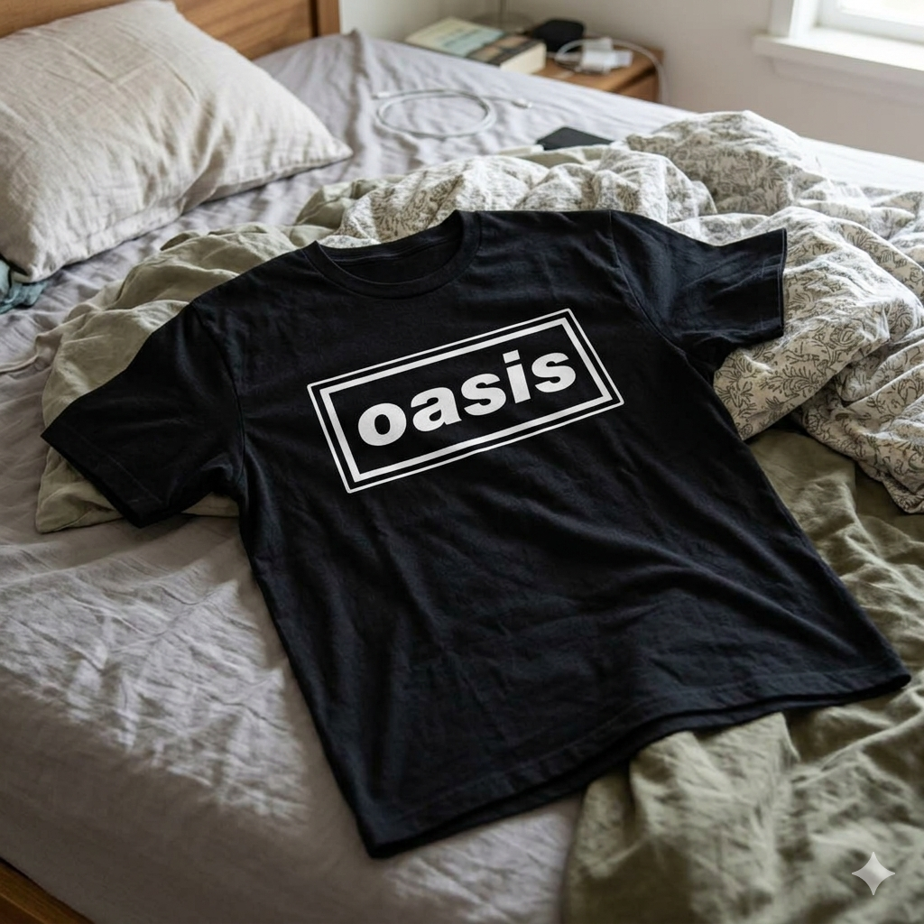 Polera Negra Oasis Logo Estampada 100% Algodón Rock-6