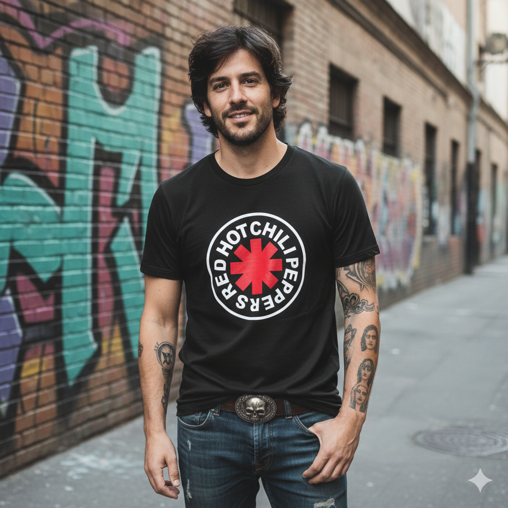 Polera Negra Red Hot Chili Peppers Estampada 100% Algodón Estilo Rock-2