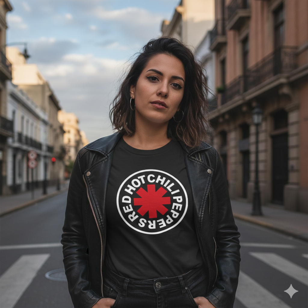 Polera Negra Red Hot Chili Peppers Estampada 100% Algodón Estilo Rock-3