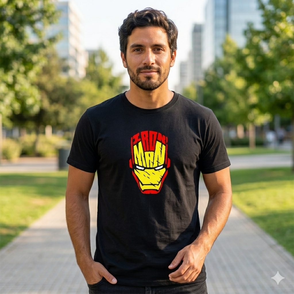 Polera Negra Iron Man Lettering Estampada 100% Algodón Marvel Stark-2