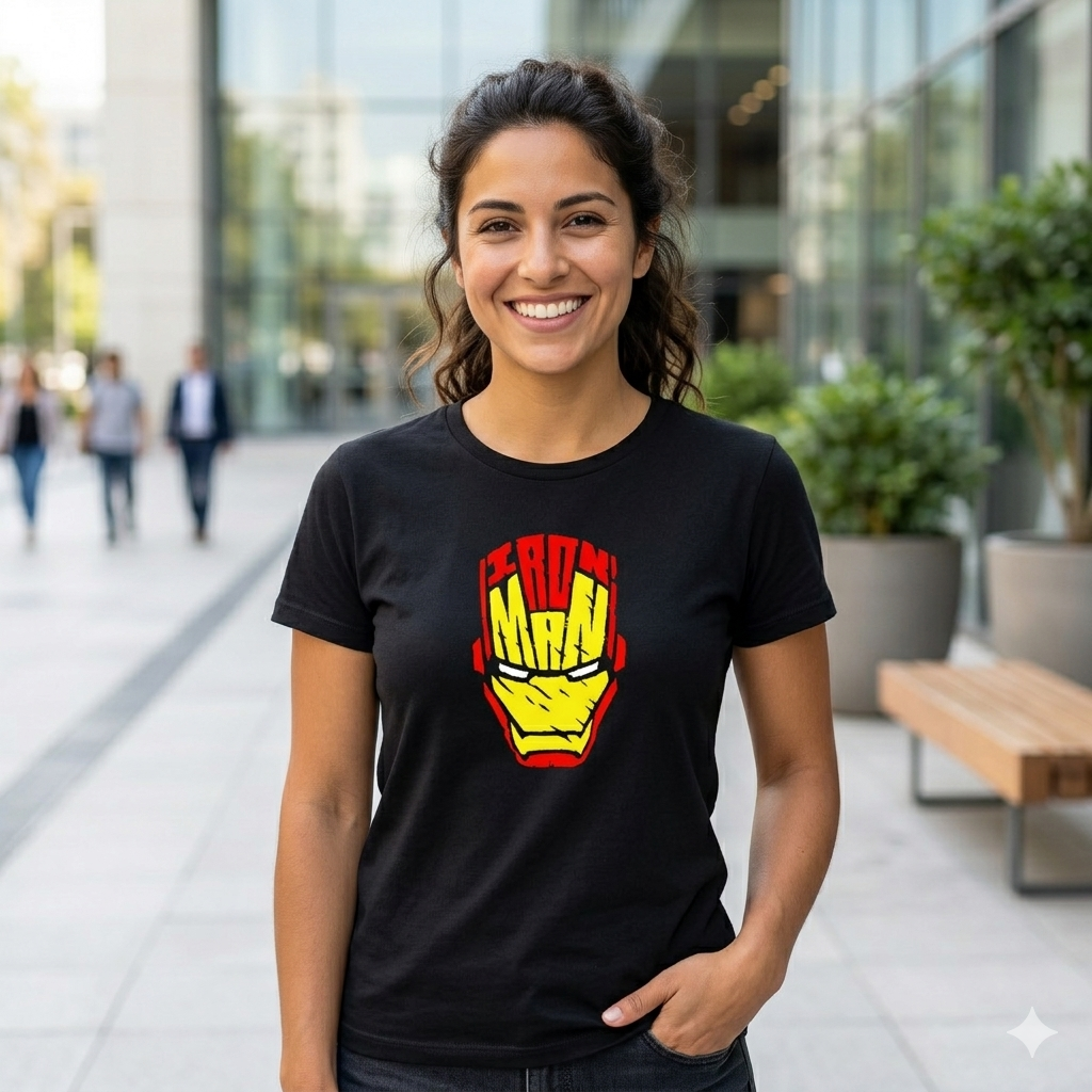 Polera Negra Iron Man Lettering Estampada 100% Algodón Marvel Stark-3