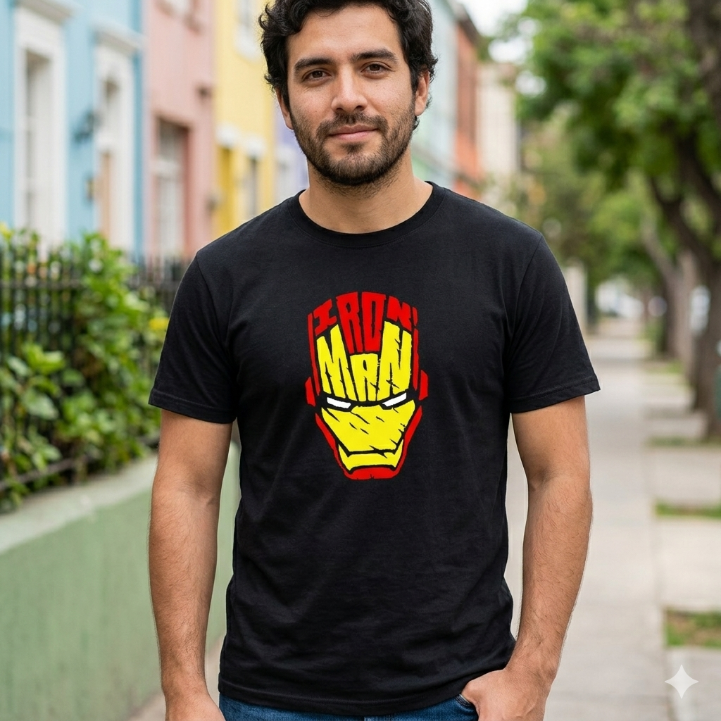 Polera Negra Iron Man Lettering Estampada 100% Algodón Marvel Stark-4