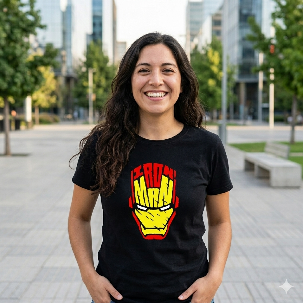 Polera Negra Iron Man Lettering Estampada 100% Algodón Marvel Stark-5