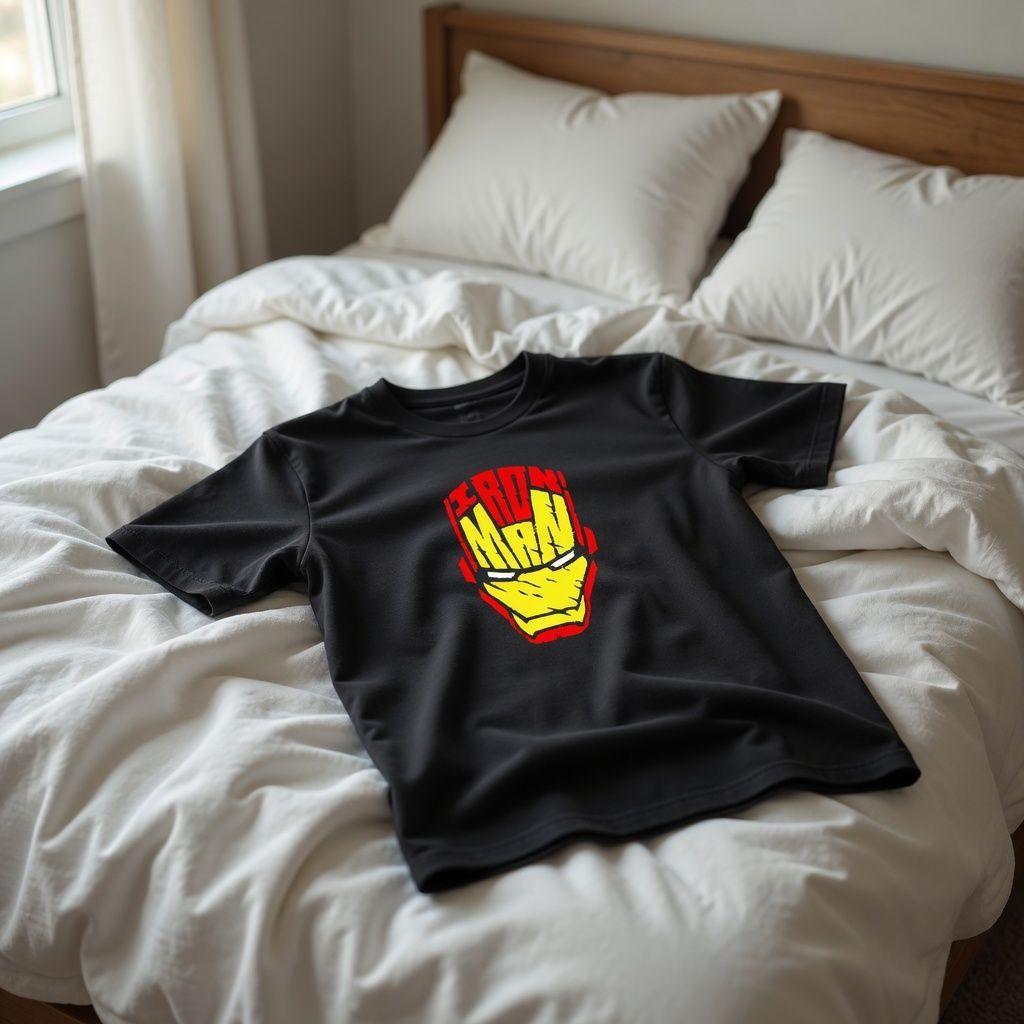 Polera Negra Iron Man Lettering Estampada 100% Algodón Marvel Stark-6