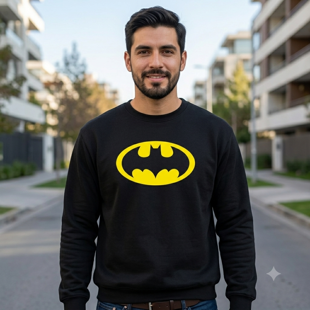 Polerón Negro Batman Logo 90s Estampado Estilo Cine-2