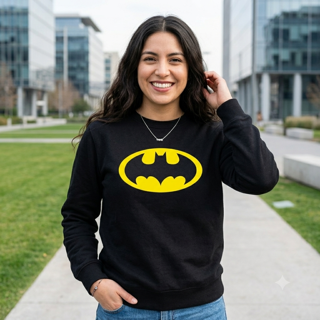Polerón Negro Batman Logo 90s Estampado Estilo Cine-3